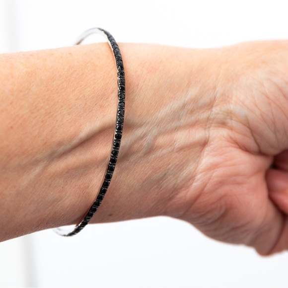 Black spinel 3.50 CTW black spinel gemstone bangle rhodium over sterling silver - Picture 6 of 16